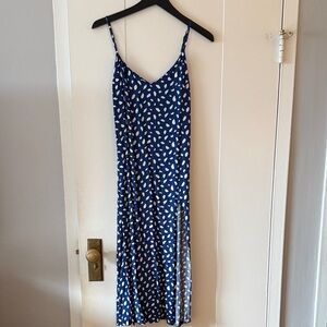 Reformation Blue Polka Dot Slip Dress with Slit